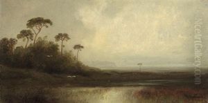 Abendstimmung Uber Der Kuste Von Rugen, Im Hintergrund Die Kreidefelsen Bei Jasmund by Johann Andreas Herrenburg