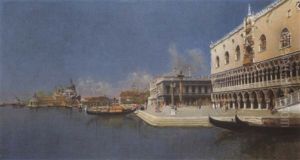 Blick Uber Das Markusbecken Auf Die Punta Della Dogana, S. M. Della Salute Und Dogenpalast by Cesar Maria Herrer Marcher