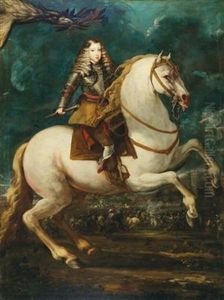 An Equestrian Portrait Of The Young King Charles Ii Of Spain by Sebastian De Herrera Barnuevo