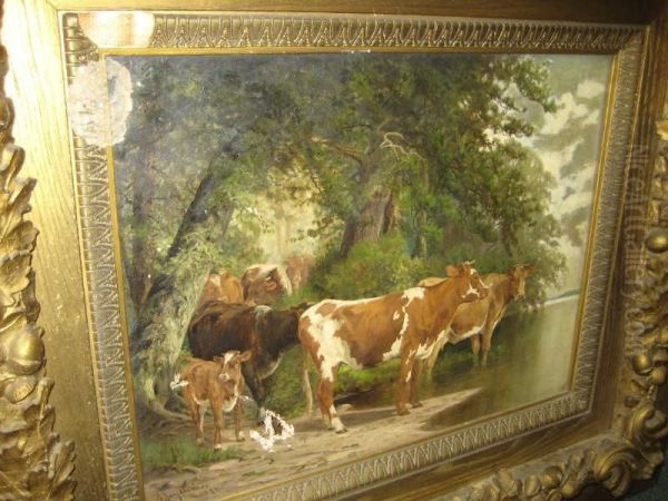 Cows Watering At A Stream - view 1