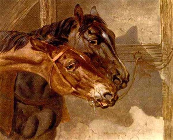 Horses Tethered In A Stable - view 1