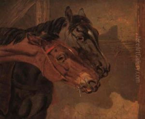 Horses Tethered In A Stable by Benjamin Herring Jr.