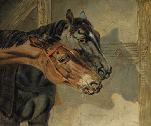 Horses Tethered In A Stable by Benjamin Herring Sr.