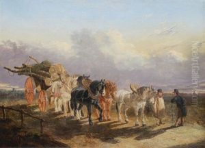 A Chestnut Hunter And Two Bay Hunters In The Grounds Of A Country House by John Frederick Herring