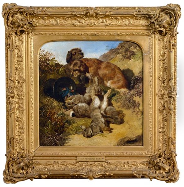 Jagdhunde Mit Erlegten Hasen - view 1