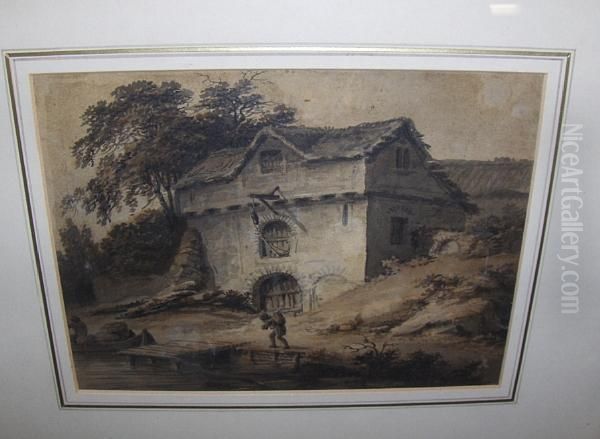 Figure Before A Riverside Cottage - view 1