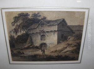 Figure Before A Riverside Cottage Figure Before A Riverside Cottage