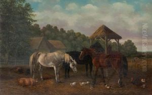 Horses And Other Animals In A Farm Yard