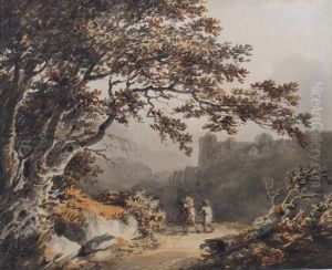 Travellers On A Country Path, A Castle Beyond by Joseph Ii Barber