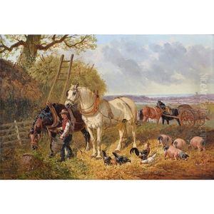 Farmyard In Winter; Farmyard In Summer by John Frederick Herring the Younger