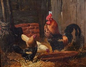 Chickens In A Barn by John Frederick Herring the Younger