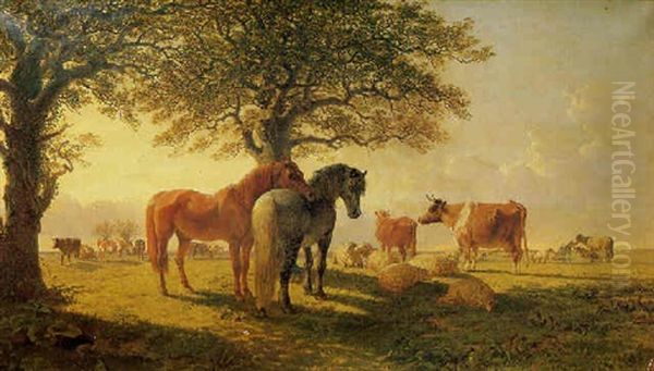 Cattle, Sheep And Horses Beneath Trees - view 1