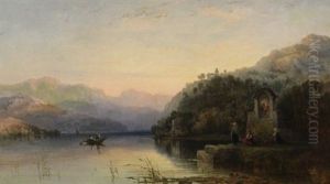 Italian Lake Scene At Evening With Figures Beside The Shrine