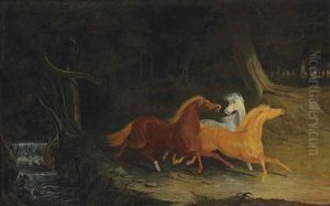 Horses Frightened By A Serpent by Herring, James