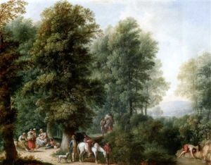 Waldlandschaft Mit Fahrendem Volk Waldlandschaft Mit Fahrendem Volk