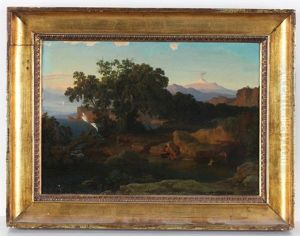 Der Vesuv Im Abendlicht Mit Weiter Kustenlandschaft Und Mythologischer Staffage Im Vordergrund (zentauren Mit Badenen Nymphen) Der Vesuv Im Abendlicht Mit Weiter Kustenlandschaft Und Mythologischer Staffage Im Vordergrund (zentauren Mit Badenen Nymphen)