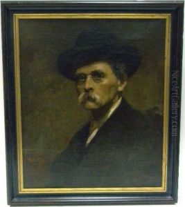 Middle Aged Man With Gray Walrus Mustache And Glasses In Black Slouch Hat by Reginald Barber