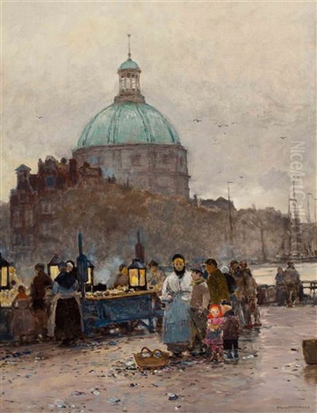 Evening Market On The Singel, Near The Lutheran Church In Amsterdam - view 1