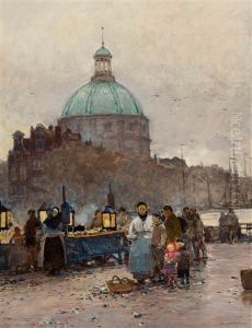 Evening Market On The Singel, Near The Lutheran Church In Amsterdam by Hans Herrmann
