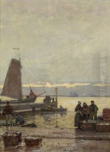 Abendstimmung Am Pier Mit Fischern