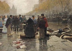Fischmarkt In Amsterdam (the Fish Market On The Geldersekade Near The Nieuwmarkt With The Schreierstoren In The Distance) by Hans Herrmann
