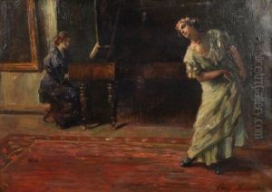 Interieur Mit Tanzerin, Von Pianistin Am Klavier Begleitet