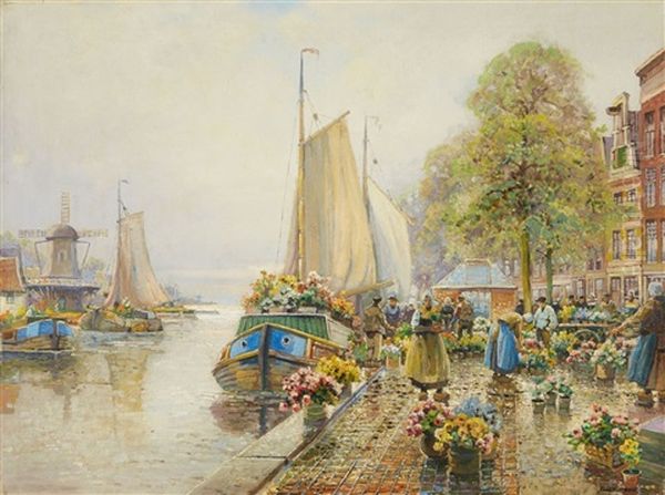 A Dutch Flower Market - view 1