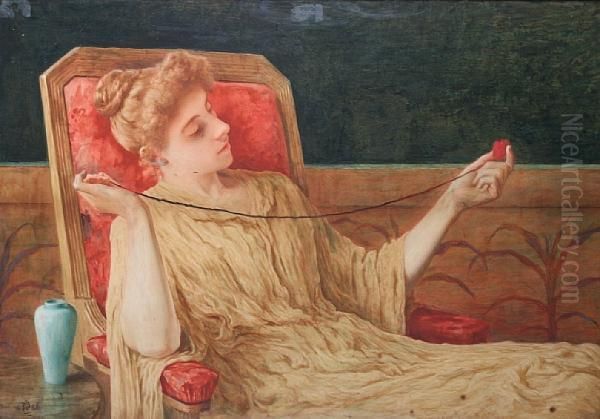 'idling', A Young Lady Seated, Unravelling Aball Of Wool - view 1