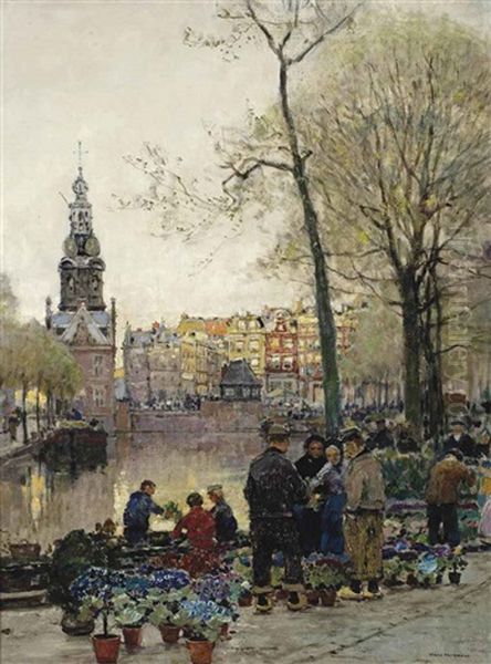 Flowermarket In Amsterdam, The Munt Beyond - view 1