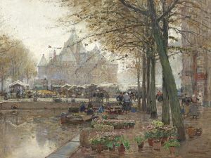Markt In Amsterdam Mit Blick Auf De Waag by Hans Herrmann