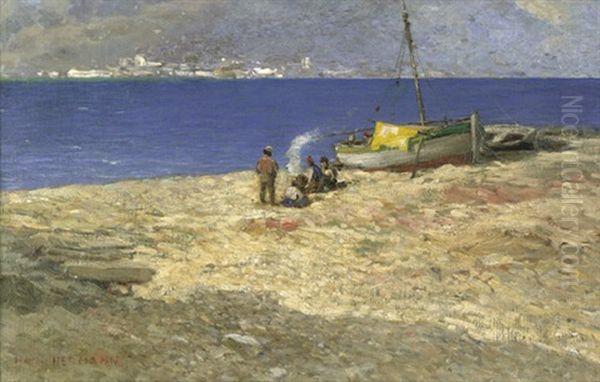 Rastende Fischer Mit Booten An Italienischer Kuste - view 1