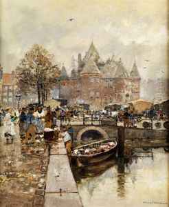 Der Neue Markt In Amsterdam Mit Blick Auf Eine Kanalgracht by Hans Herrmann