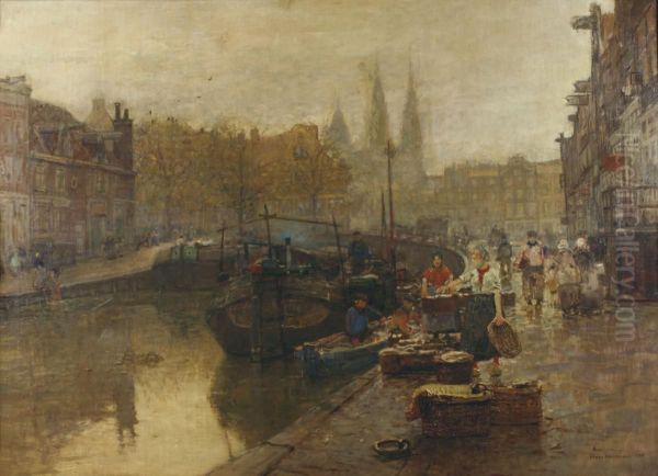 Amsterdamer Gracht Mit Fischhandlern - view 1