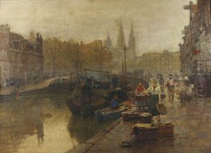 Amsterdamer Gracht Mit Fischhandlern