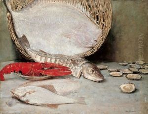 Stillleben Mit Fischen, Austern Und Hummer by Hans Herrmann
