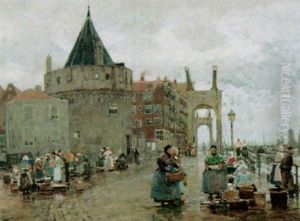 A Market Near The Schreierstoren, Amsterdam by Hans Herrmann