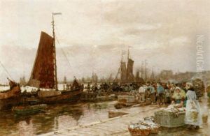 A View Of The Fish Market, Amsterdam by Hans Herrmann