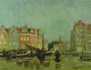 Fischerverkauf An Einer Hollandischen Gracht Nach Dem Regen