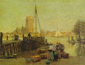 Quai Im Hafen Von Dordrecht Mit Einer Blumenverkauferin by Hans Herrmann