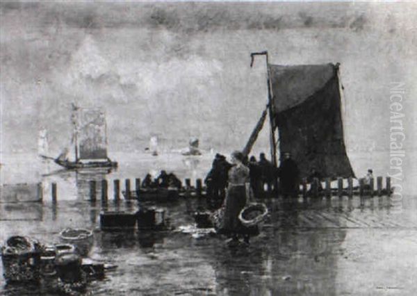 Fischer Am Hafenkai Erwarten Die Einlaufenden Boote - view 1