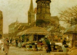 A Market Square, Dusseldorf by Heinrich Herrmanns