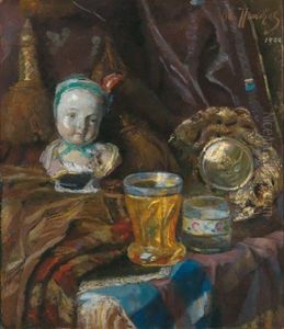 Stilleben Mit Glasern Und Einer Porzellanbuste by Otto Herschel