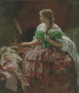 Ung Kvinde, Der Betragter Sig Selv I Et Spejl by Otto Herschel