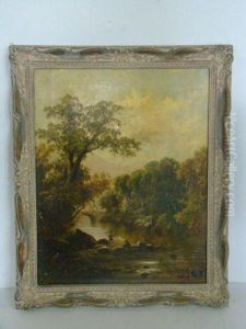 Beautiful Landscape Scene Depicting An
Angler On Rocks by Thomas Stanley Barber