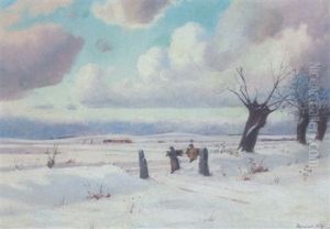 Vinterlandskab Med Braendesamlere