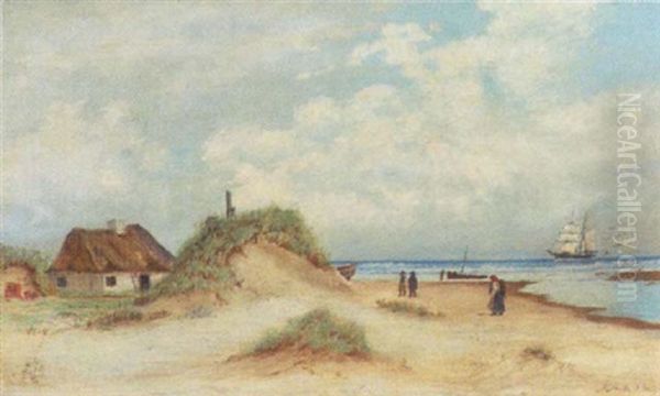 Kystparti Med Fiskere Pa Stranden - view 1