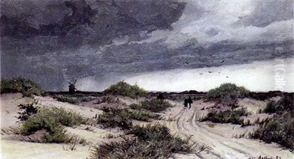 Parti Fra Klitterne Ved Aalbaek, Med Gaende Pa En Sti Samt Molle I Baggrunden - view 1