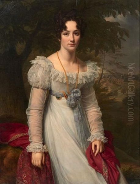 Portrait Presume De Jenny Hoche, Comtesse Des Roys, Devant Un Chateau - view 1