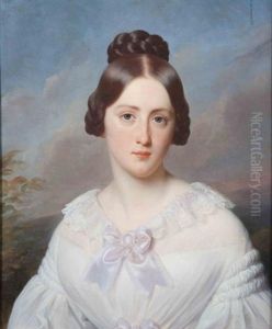 Portrait De Jeune Femme Devant Un Paysage
