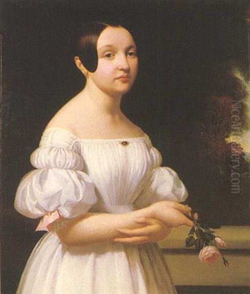 Portrait De Jeune Fille Tenant Une Rose - view 1
